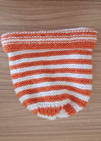 Turuncu Beyaz Çizgili Örgü Bere - Görsel 6