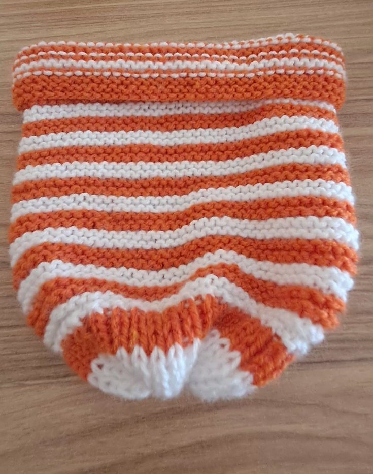 Turuncu Beyaz Çizgili Örgü Bere - Görsel 4