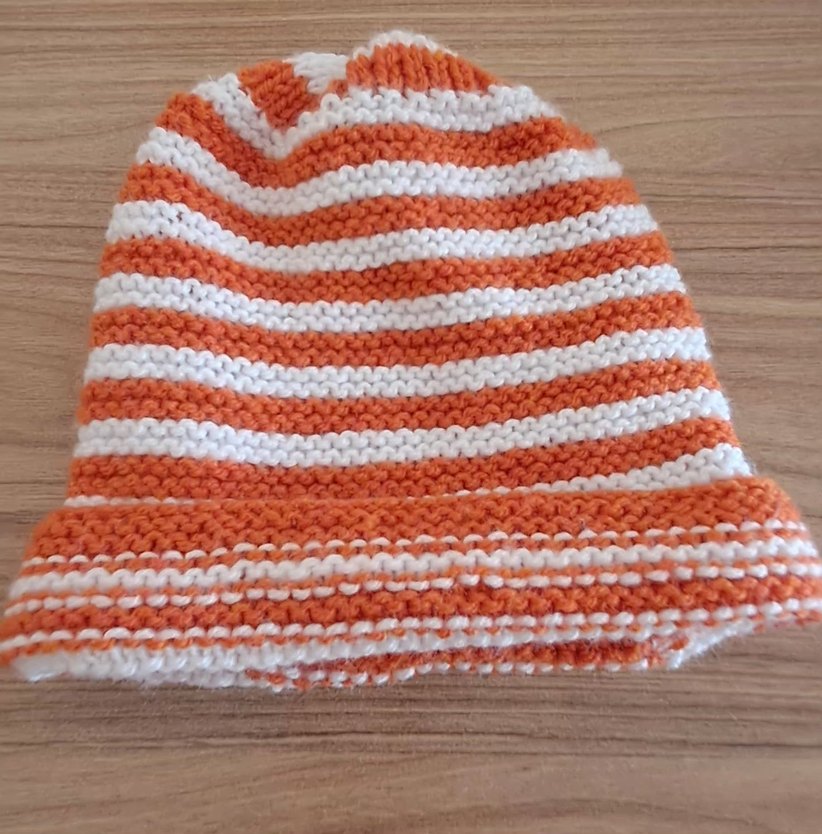 Turuncu Beyaz Çizgili Örgü Bere - Görsel 2