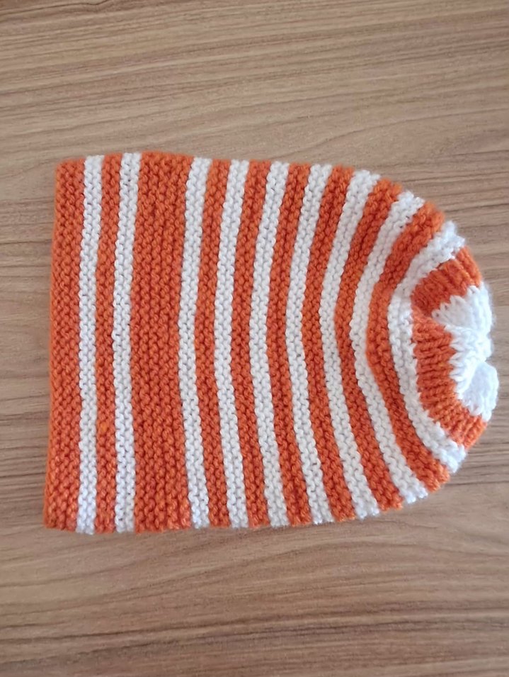 Turuncu Beyaz Çizgili Örgü Bere - Görsel 3