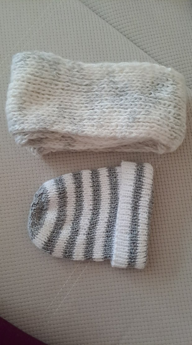 Beyaz Gri Örgü  Atkı ve Bere Seti - Görsel 2
