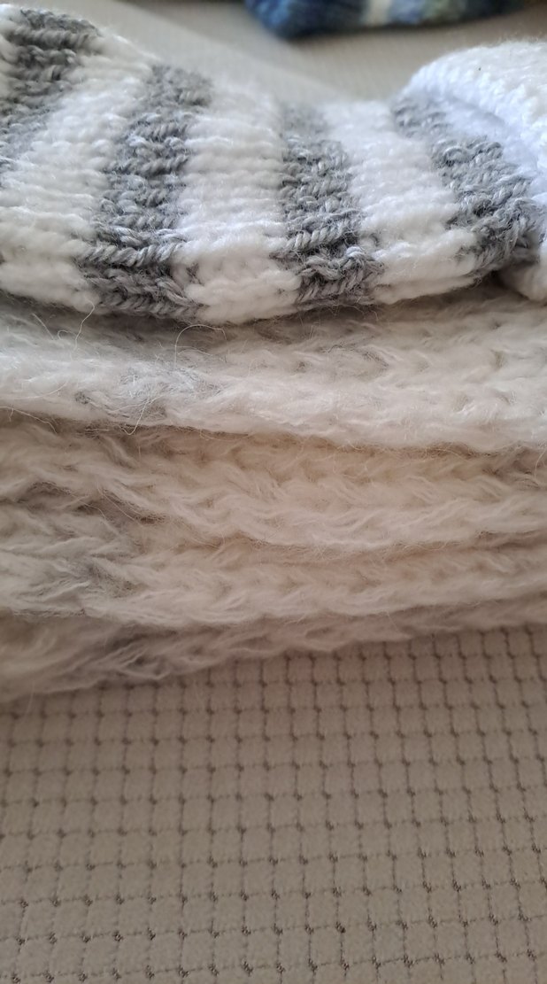 Beyaz Gri Örgü  Atkı ve Bere Seti - Görsel 3