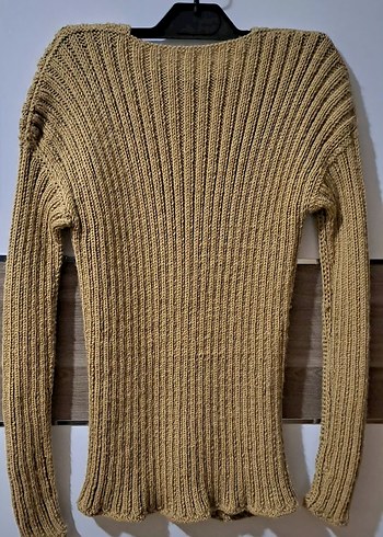 Düğmeli Bej Örgü Kadın Hırka - Görsel 4