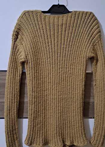 Düğmeli Bej Örgü Kadın Hırka - Görsel 2