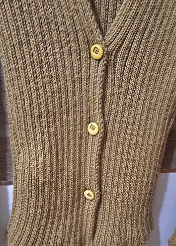 Düğmeli Bej Örgü Kadın Hırka - Görsel 5