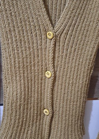 Düğmeli Bej Örgü Kadın Hırka - Görsel 6