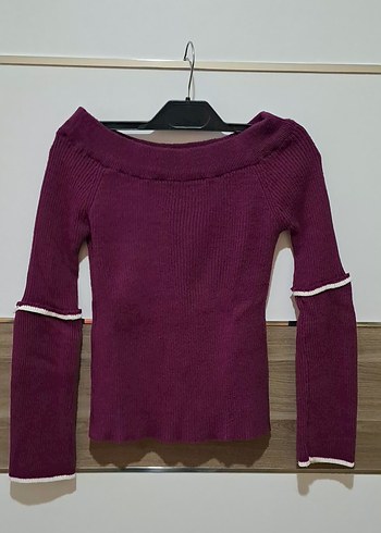 Bordo Kadın Triko Uzun Kollu Kazak - Görsel 2