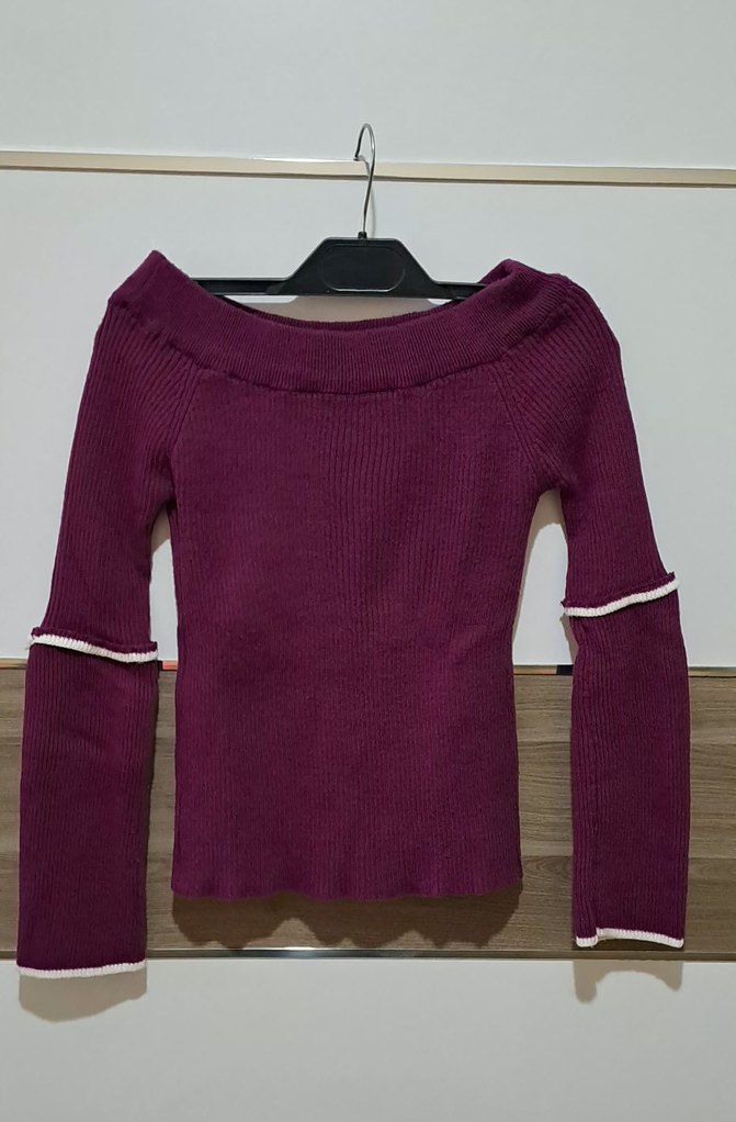 Bordo Kadın Triko Uzun Kollu Kazak - Görsel 2