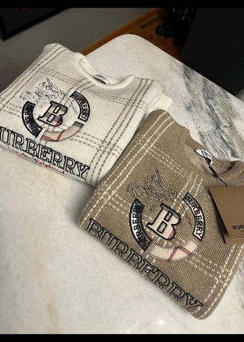 Burberry Burberry Nakışlı Gri Kadın Triko Kazak