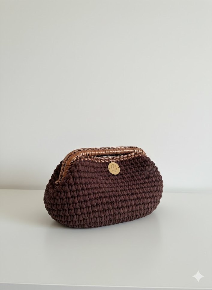 Kahverengi Örgü Kadın Çanta - Görsel 2