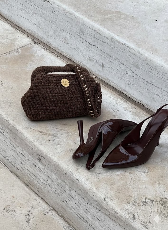 Kahverengi Örgü Kadın Çanta - Görsel 4