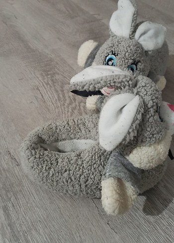 Kız Çocuk Gri Kürklü Tavşan Desenli Ev Terliği - Görsel 2