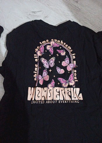 Kız Çocuk Siyah Baskılı Rahat Tişört - Görsel 4