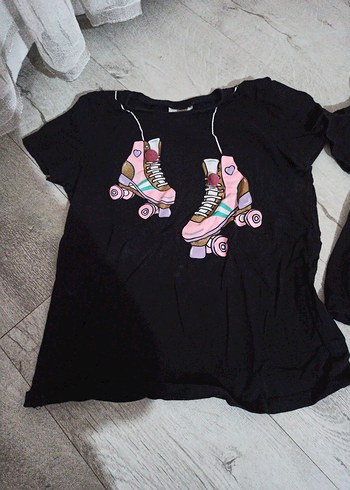 Kız Çocuk Siyah Baskılı Rahat Tişört - Görsel 2