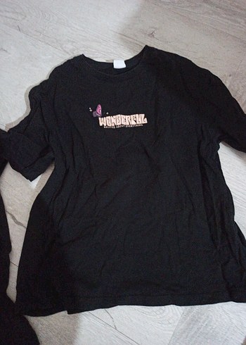 Kız Çocuk Siyah Baskılı Rahat Tişört - Görsel 3