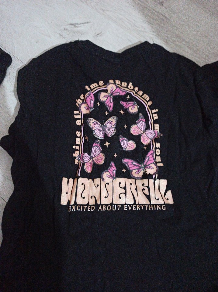 Kız Çocuk Siyah Baskılı Rahat Tişört - Görsel 4