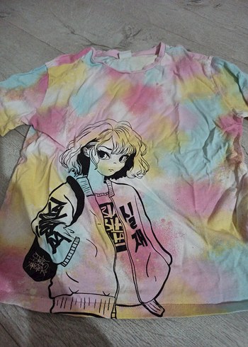 Kız Çocuk Çok Renkli Batik Baskılı Tişört - Görsel 3