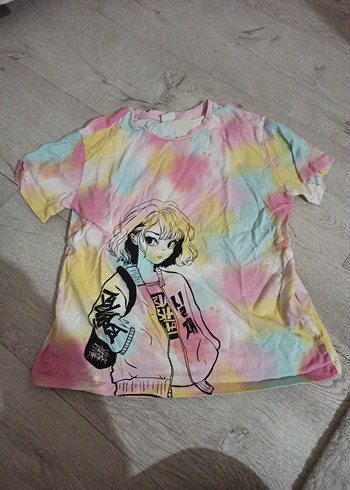 Kız Çocuk Çok Renkli Batik Baskılı Tişört - Görsel 2