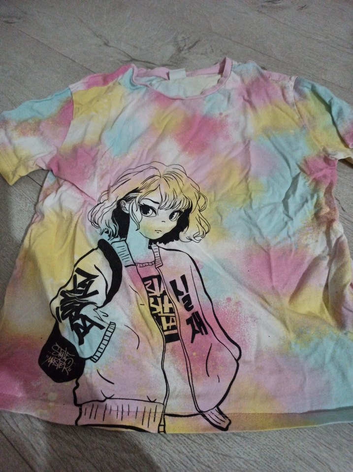 Kız Çocuk Çok Renkli Batik Baskılı Tişört - Görsel 3