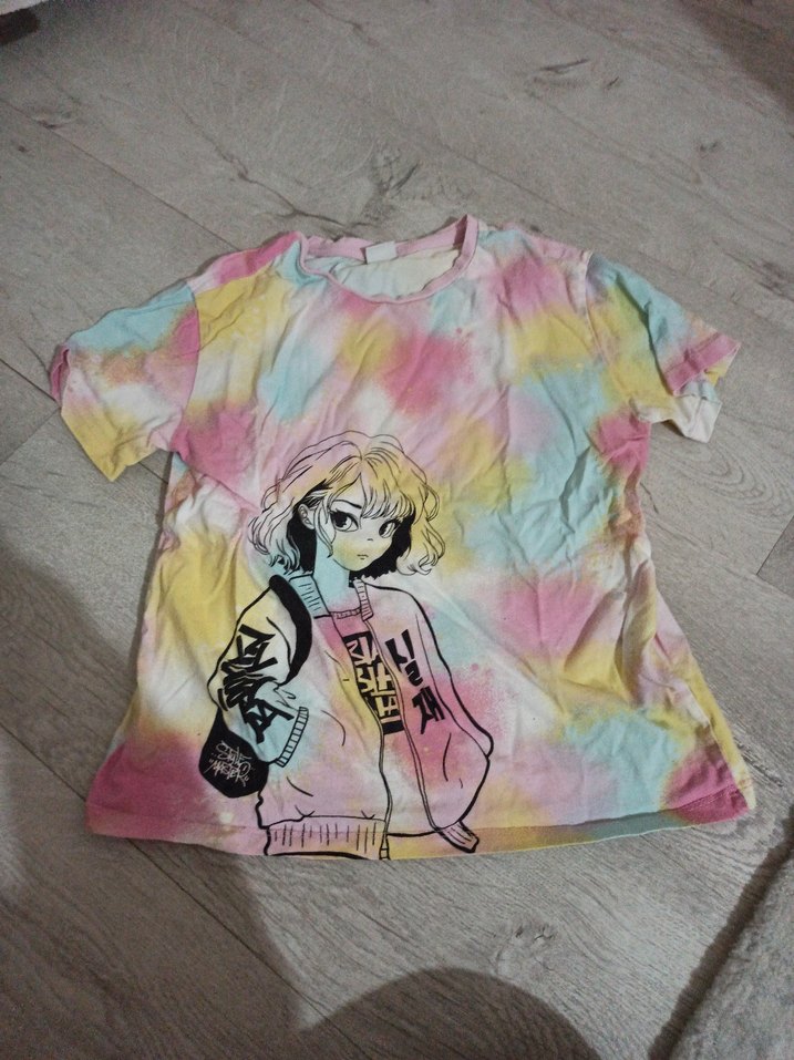 Kız Çocuk Çok Renkli Batik Baskılı Tişört - Görsel 2