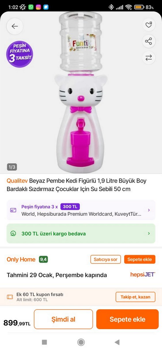 Beyaz Kedi Tasarımlı Çocuk Su Sebili - Görsel 5