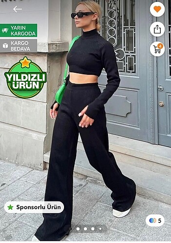Swist siyah yarım balıkçı örgü crop kazak pantalon triko takım