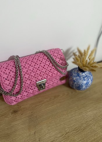 Dantel Detaylı Pembe Örgü Bohem Çanta
