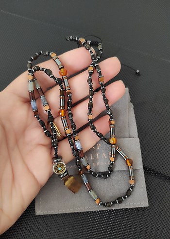 Fosilli Kehribar -Karışık Doğaltaş kolye - Görsel 5