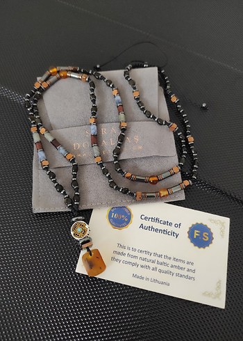 Fosilli Kehribar -Karışık Doğaltaş kolye - Görsel 2