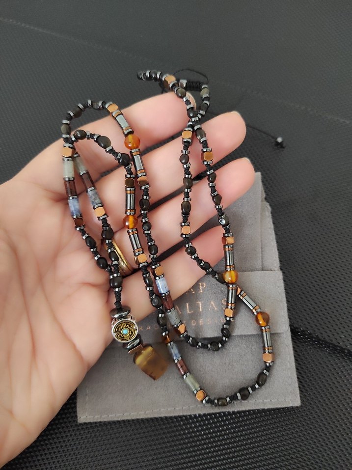 Fosilli Kehribar -Karışık Doğaltaş kolye - Görsel 5