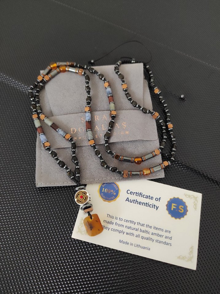 Fosilli Kehribar -Karışık Doğaltaş kolye - Görsel 3