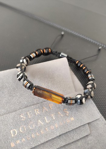 Fosilli Damla Kehribar -Tibet Akiği bileklik - Görsel 3