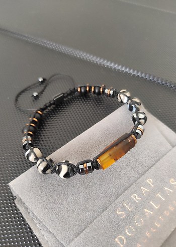 Fosilli Damla Kehribar -Tibet Akiği bileklik - Görsel 2