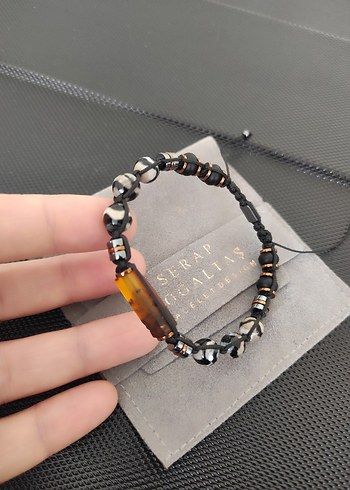 Fosilli Damla Kehribar -Tibet Akiği bileklik - Görsel 6