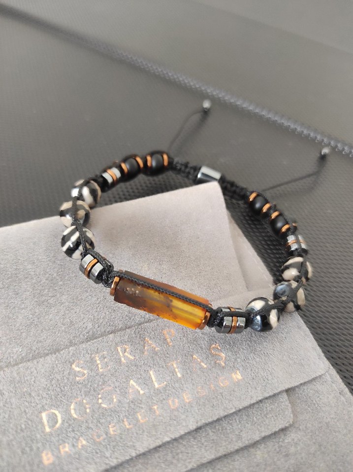 Fosilli Damla Kehribar -Tibet Akiği bileklik - Görsel 3