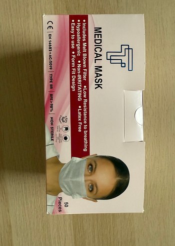 Cerrahi Medikal maske 50 adet beyaz renk - Görsel 2