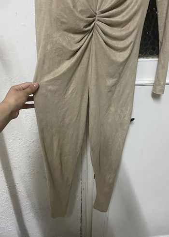 Zara Bej Keten Kadın Uzun Kollu Tulum