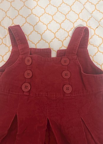 Kız Çocuk Kırmızı kadife Düğmeli Elbise - Görsel 5