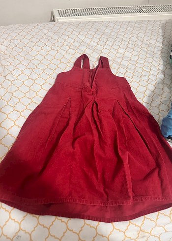 Kız Çocuk Kırmızı kadife Düğmeli Elbise - Görsel 2