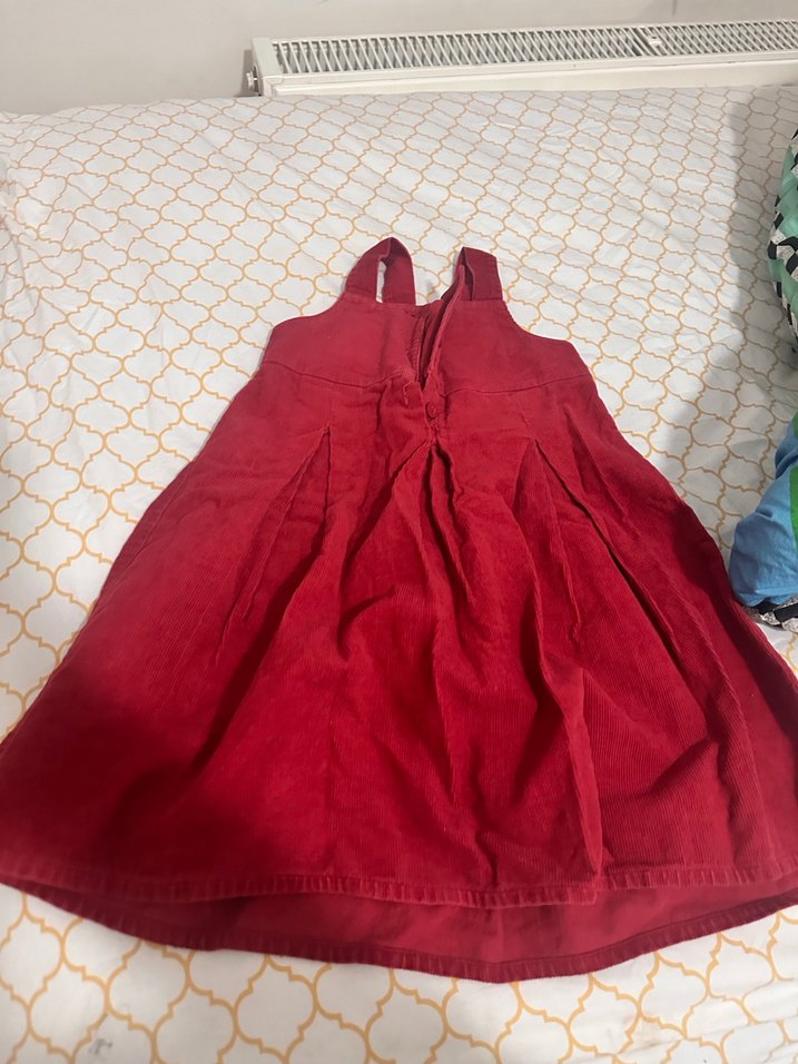 Kız Çocuk Kırmızı kadife Düğmeli Elbise - Görsel 2