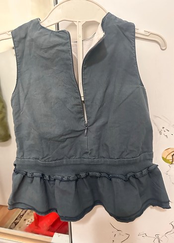 Kız Çocuk Kot Elbise Nakışlı ve Fırfırlı - Görsel 3