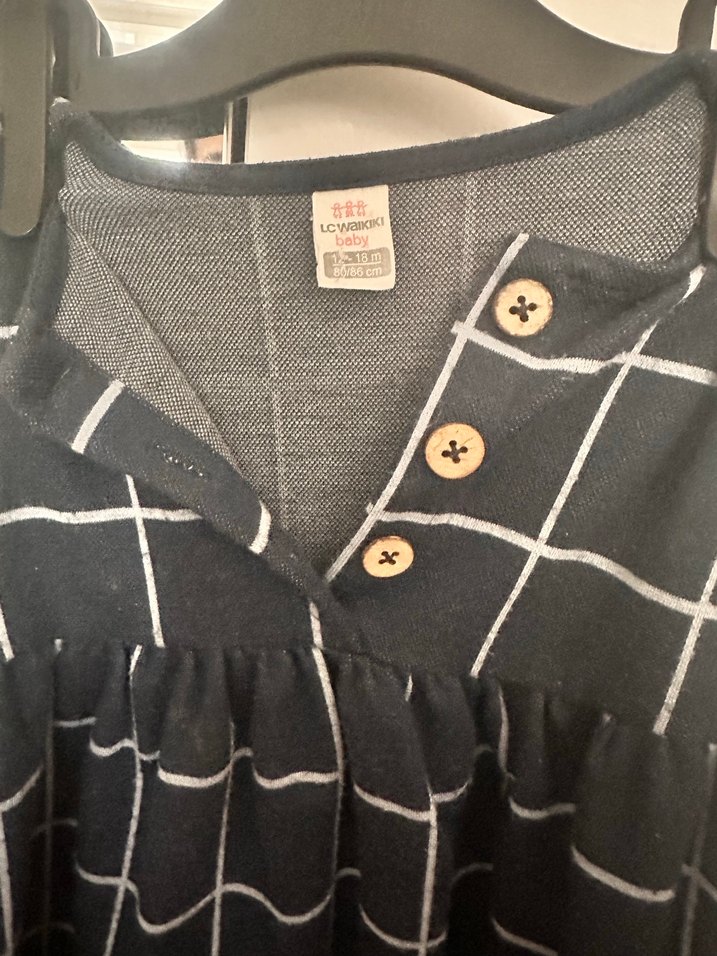 Kız Çocuk Gri Kareli Kolsuz Elbise - Görsel 2