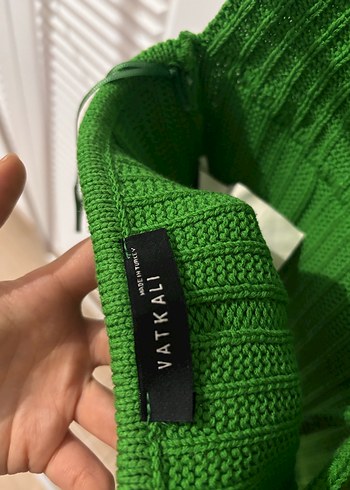 VATKALI Kadın Yeşil V Yaka Triko Süveter - Görsel 3