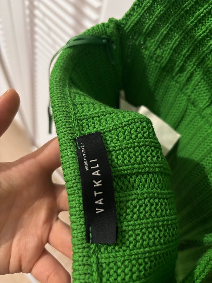 VATKALI Kadın Yeşil V Yaka Triko Süveter - Görsel 3