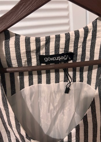 Düğmeli Çizgili Keten Kadın Yelek - Görsel 3