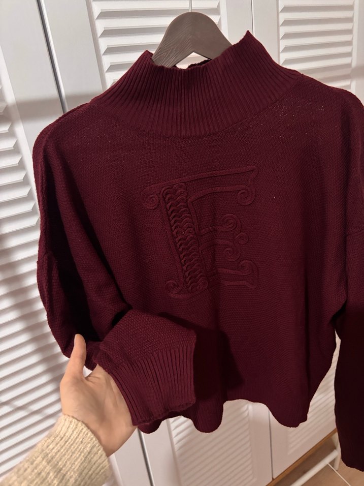 MİLLA Bordo Nakışlı Örgü Kadın Kazak - Görsel 2