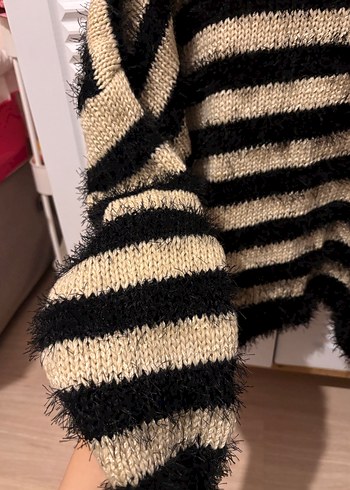 Çizgili Örgü Kadın Kazak - Görsel 2