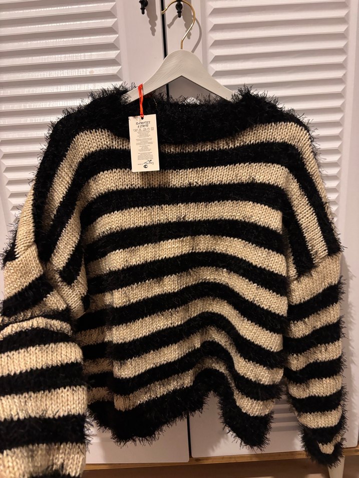 Çizgili Örgü Kadın Kazak - Görsel 3