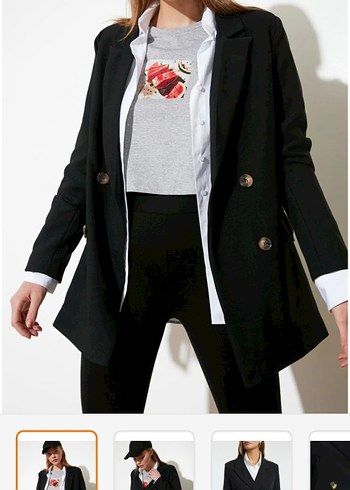Düğmeli siyah Midi Boy Kadın Blazer Ceket