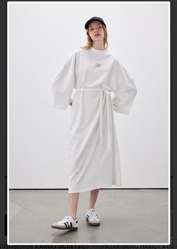 Beyaz Baskılı Salaş Sweatshirt elbise - Görsel 2